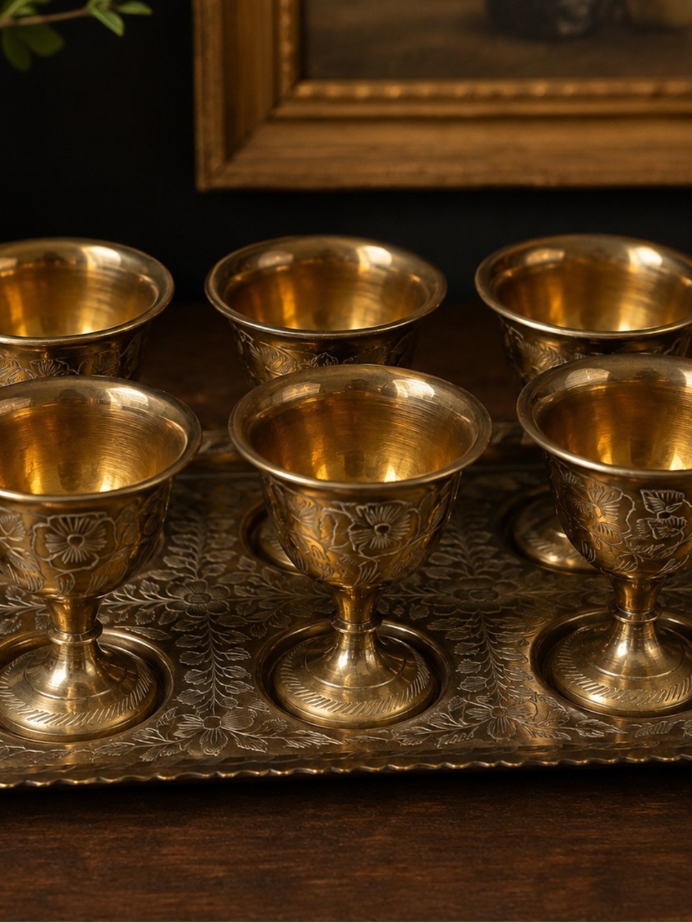 Vintage-Style Brass Egg Cups Set of 6 - Gold